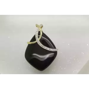 10k Yellow Gold White Gold Accent LARGE ONYX & DIAMOND Accent Pendant