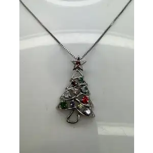 .925 S.S. MULTI COLORED CZ OPENWORK CHRISTMAS TREE pendant necklace