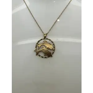 14k Gold Filled LASER CUT OPENWORK DOLPHINS necklace 20