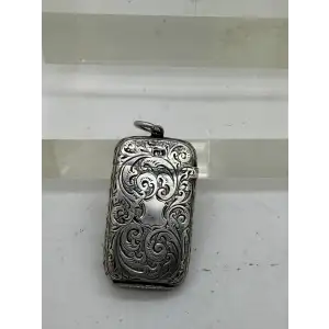 ANTIQUE .925 Sterling Silver BRITISH MATHC SAFE CASE w/ FOB FLORAL