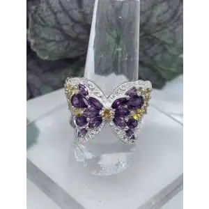 Stunning Rhodolite Garnet & Citrine Cluster Butterfly 925 Sterling Silver Ring (4)