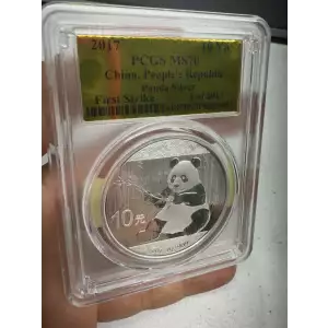 2017 PCGS MS70 10 YN China, People's Republic 30g 999 Silver Panda Coin