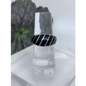 West Germany Signed DJ 925 Sterling Silver Striped Black Onyx Dome Ring