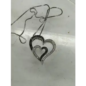 JWBR .925 S.S. BLUE & WHITE DIAMOND DOUBLE HEART necklace 18