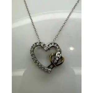 NWT .925 S.S. 10k Y.G. DIAMOND ACC. HEART PENDANT necklace 18