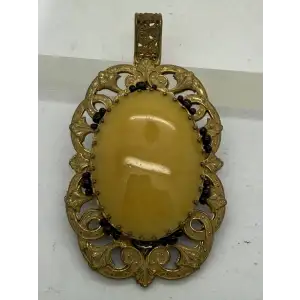 RARE sig. MIRIAM HASKELL GILT BAROQUE FAUX AMBER & GARNET pend.