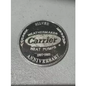 1 oz .999 Fine Silver Weathermaker CARRIER Heat Pumps 1957-1982 Anniversary Round