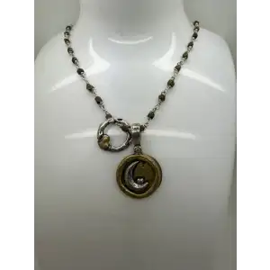 GRACE & HEART .925 AMULET MOON & BACK + Heart Circle NUGGET Necklace 17