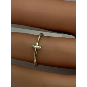 Gold Over .925 Sterling Silver SIDEWAYS CROSS RIBBED BAND ring size 5