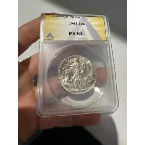 1943 P 50C ANACS MS 64 Walking Liberty Half Dollar Coin