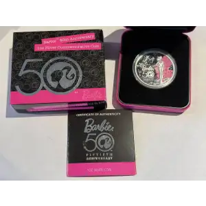 2009 Tuvalu $1 Dollar .999 Fine Silver 1 oz Coin Barbie 50th Anniversary Perth Mint