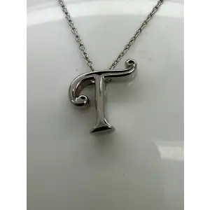 .925 Sterling Silver FANCY INITIAL T pendant neklace 18