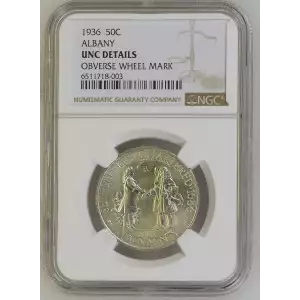 1936 P 50C ALBANY NY UNC Details Obverse Wheel Mark Silver Half Dollar Coin NGC (2)