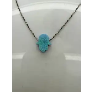 MAGNOLIA .925 S.S. BLUE OPAL HAMSA HAND pendant necklace 17
