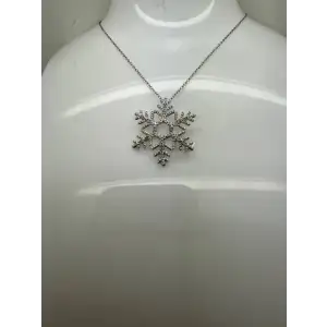 Signed .925 S.S. FROSTED OPENWORK SNOWFLAKE diamond acc. necklace 18