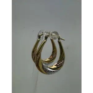 .925 S.S. 1/20 10k TRI-COLOR GOLD ELONGATED HOOP earrings