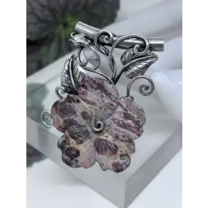 Beautiful Natural Agate Jasper Carved Flower 925 Sterling Silver 2