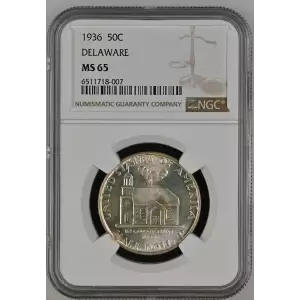 1936 P 50C DELAWARE Tercentenary NGC MS 65 Commemorative Silver Half Dollar Coin (2)