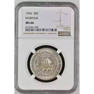 1936 P 50C NORFOLK MS 66 NGC Commemorative Silver Bicentennial Half Dollar Coin (2)