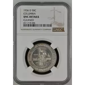 1936 D 50C COLUMBIA UNC Details Cleaned NGC Sesquicentennial Half Dollar Coin (2)