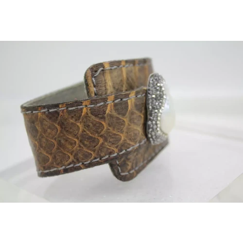 SNAKE SKIN LEATHER .925 S.S. BAROQUE PEARL MARCASITE BELT DESIGN