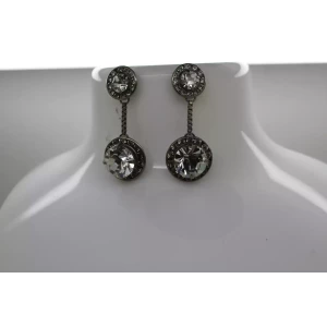 SORELLI Silvertone Clear CRYSTAL DOUBLE DROP DANGLE earrings
