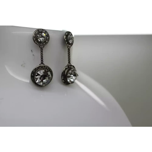 SORELLI Silvertone Clear CRYSTAL DOUBLE DROP DANGLE earrings