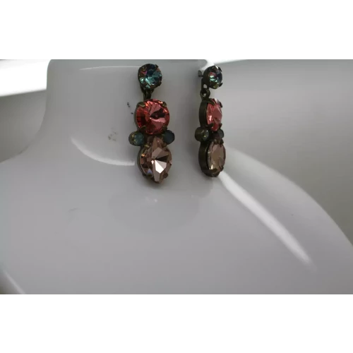 SORRELI Bronze Tone PINK & BLUE CRYSTALS CLUSTER DANGLES