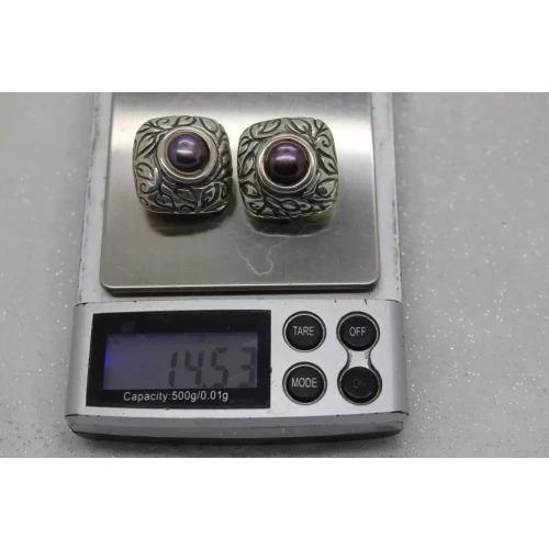 SSD SIMON SEBBAG .925 S.S. PURPLE PEARL VINING LEAF DESIGN clip on