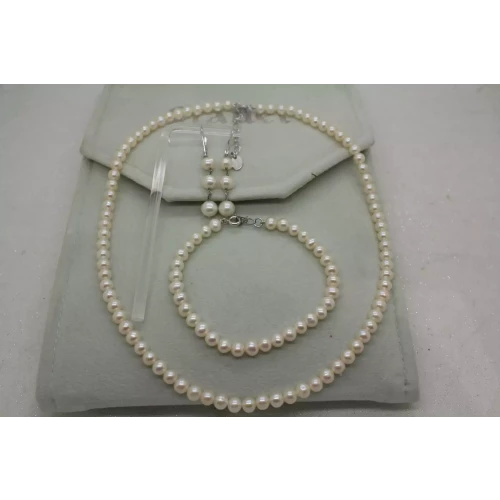 STAUER .925 S.S. CHAMPAGNE PEARL NECKLACE, BRACELET, EARRINGS SET