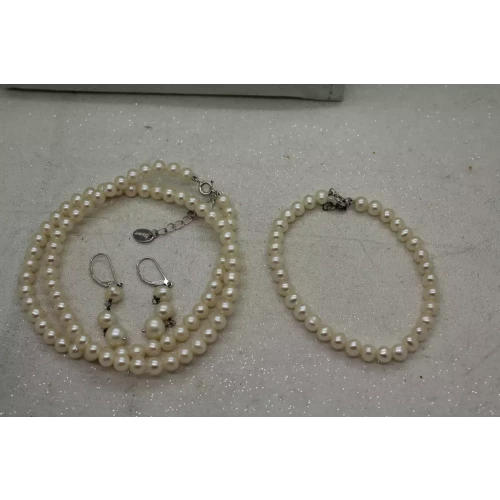 STAUER .925 S.S. CHAMPAGNE PEARL NECKLACE, BRACELET, EARRINGS SET (4)