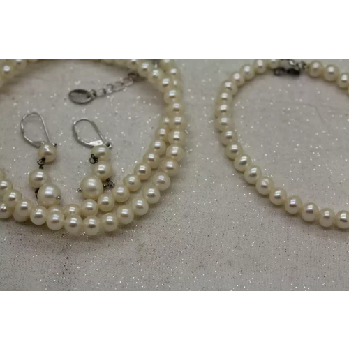 STAUER .925 S.S. CHAMPAGNE PEARL NECKLACE, BRACELET, EARRINGS SET (5)