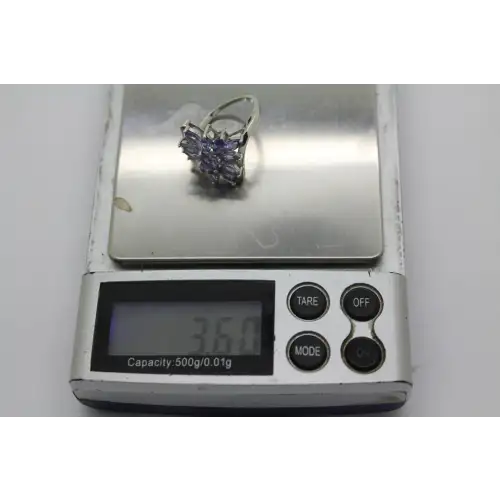 STAUER .925 S.S. TANZANITE CLUSTER ring size 6 #