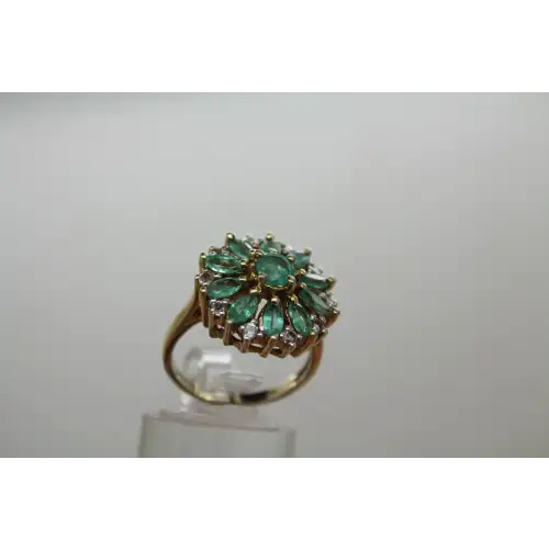 STAUER Gold Over .925 S.S. EMERALD WHITE SPINEL CLUSTER ring size 7 #