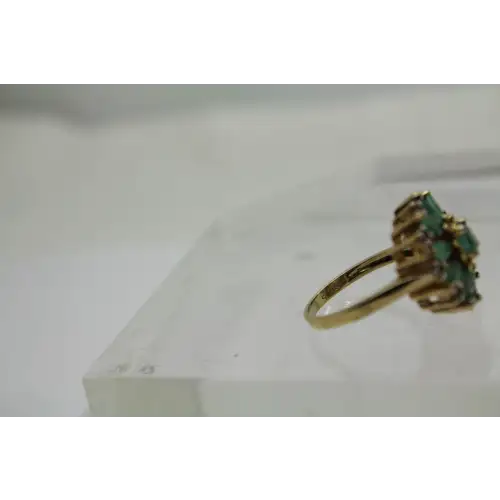 STAUER Gold Over .925 S.S. EMERALD WHITE SPINEL CLUSTER ring size 7 #