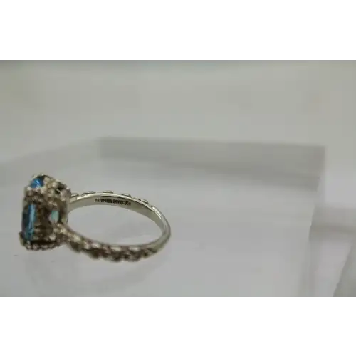 STEVEN DWECK .925 S.S. BLUE TOPAZ FLORAL BAND ring size 8 #
