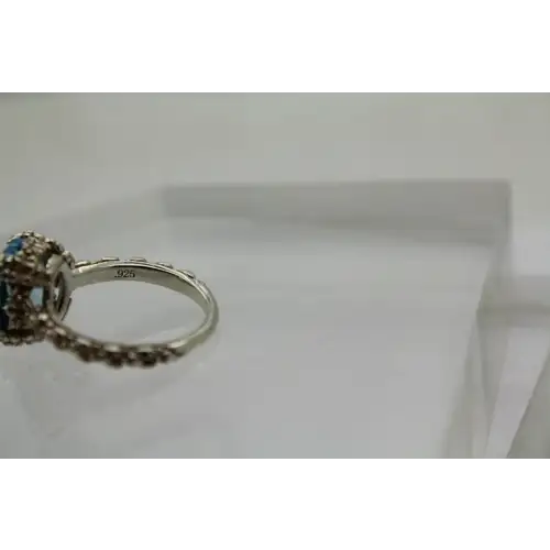 STEVEN DWECK .925 S.S. BLUE TOPAZ FLORAL BAND ring size 8 #