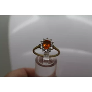 STS 10k Oval Cut ORANGE CZ & WHITE TOPAZ HALO ring size 11