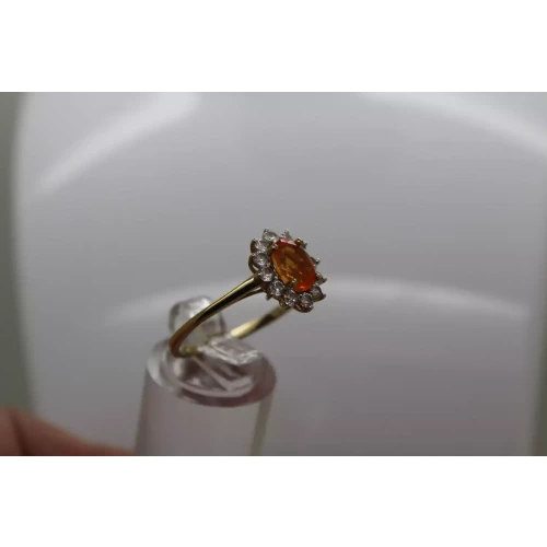 STS 10k Oval Cut ORANGE CZ & WHITE TOPAZ HALO ring size 11