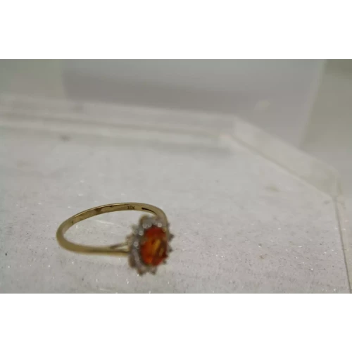 STS 10k Oval Cut ORANGE CZ & WHITE TOPAZ HALO ring size 11