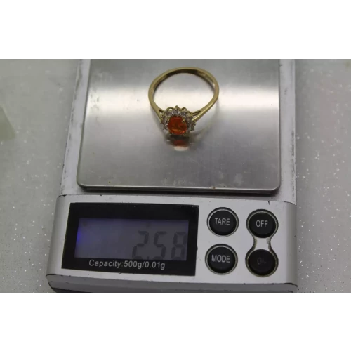 STS 10k Oval Cut ORANGE CZ & WHITE TOPAZ HALO ring size 11