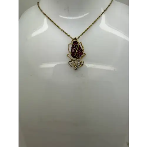 STS CHUCK CLEMENCY Vermeil .925 S.S. PINK & WHITE TOPAZ FLOWER necklace