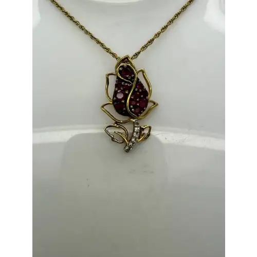 STS CHUCK CLEMENCY Vermeil .925 S.S. PINK & WHITE TOPAZ FLOWER necklace (2)