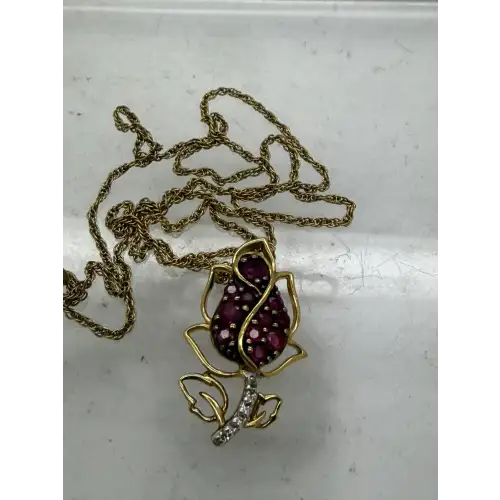 STS CHUCK CLEMENCY Vermeil .925 S.S. PINK & WHITE TOPAZ FLOWER necklace (4)