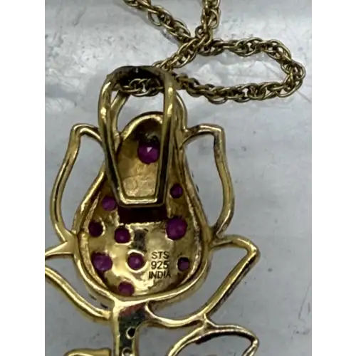 STS CHUCK CLEMENCY Vermeil .925 S.S. PINK & WHITE TOPAZ FLOWER necklace (5)