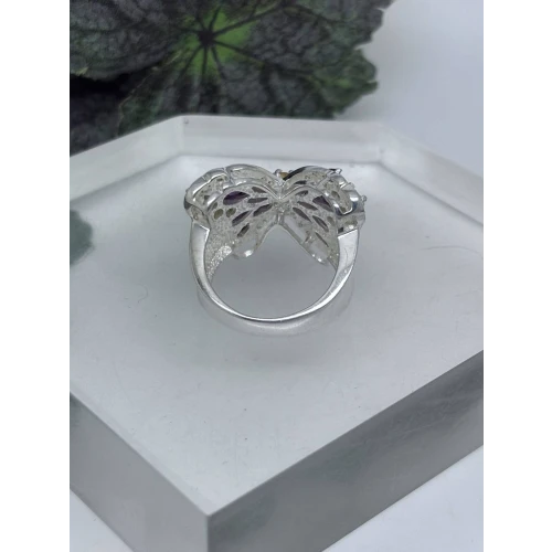 Stunning Rhodolite Garnet & Citrine Cluster Butterfly 925 Sterling Silver Ring