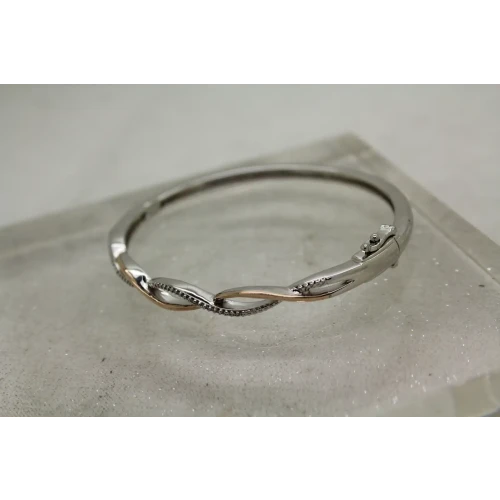 SUN .925 S.S. 10k R.G. DIAMOND TWIST DESIGN HINGED BANGLE