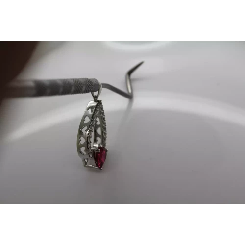 SUN .925 S.S. Lab Created HEART RUBY & WHITE SAPPHIRE TEARDROP