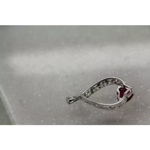 SUN .925 S.S. Lab Created HEART RUBY & WHITE SAPPHIRE TEARDROP