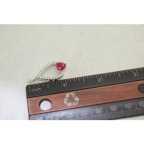 SUN .925 S.S. Lab Created HEART RUBY & WHITE SAPPHIRE TEARDROP